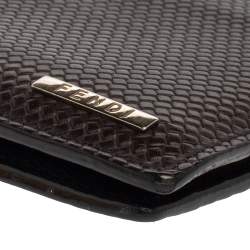 Pre Owned محفظة فندي جلد بني داكن مغزول ثنائية الطي