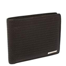 Fendi Dark Brown Woven Embossed Leather Bi Fold Wallet
