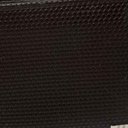 Fendi Dark Brown Woven Embossed Leather Bi Fold Wallet