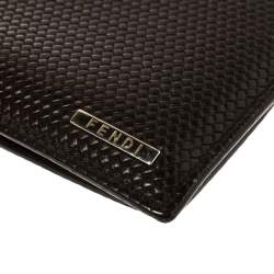 Fendi Dark Brown Woven Embossed Leather Bi Fold Wallet