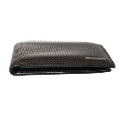 Fendi Dark Brown Woven Embossed Leather Bi Fold Wallet