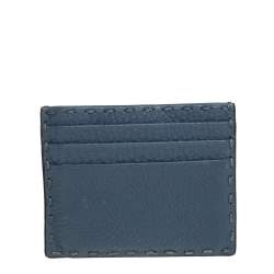 Fendi Dark Teal Selleria Leather Card Holder