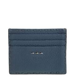 Fendi Dark Teal Selleria Leather Card Holder