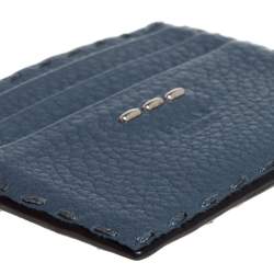 Fendi Dark Teal Selleria Leather Card Holder