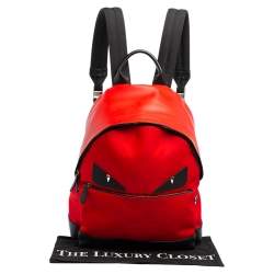 Pre Owned Fendi Red Leather and Nylon Monster Backpack
