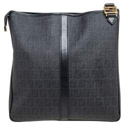 Fendi Black Zuchino Coated Canvas and Leather Trim Messenger