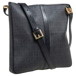 Fendi Black Zuchino Coated Canvas and Leather Trim Messenger