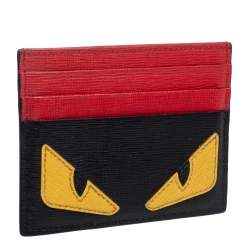 مملوكة مسبقًا Fendi Tricolor Leather Monster Eye Card Holder