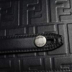 Fendi Black Zucca Embossed Leather Motif Zip Clutch