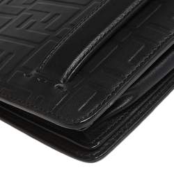 Fendi Black Zucca Embossed Leather Motif Zip Clutch