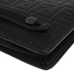 Fendi Black Zucca Embossed Leather Motif Zip Clutch