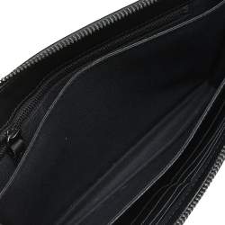Fendi Black Zucca Embossed Leather Motif Zip Clutch