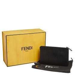 Fendi Black Zucca Embossed Leather Motif Zip Clutch