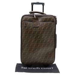 Fendi Tobacco Zucca Coated Canvas And Leather Carry On Luggage Suitcase