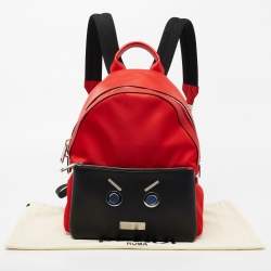 Fendi Red/Black Nylon and Leather Face No Words Emoticon Backpack