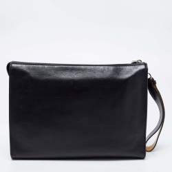 Fendi Black Leather Zip Pouch