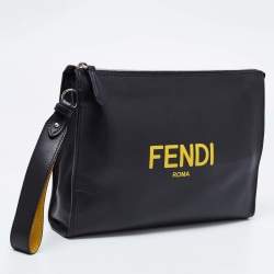Fendi Black Leather Zip Pouch