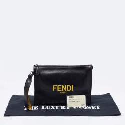 Fendi Black Leather Zip Pouch
