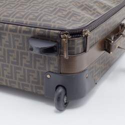 Fendi Tobacco Zucca Coated Canvas And Leather Carry On Luggage Suitcase