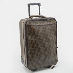 Fendi Tobacco Zucca Coated Canvas And Leather Carry On Luggage Suitcase