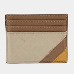 Pre Owned Fendi Tri Color FF Embossed Leather Card Holder