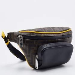Fendi Brown/Black Zucca Coated Canvas and Leather Front Pocket Belt Bag
