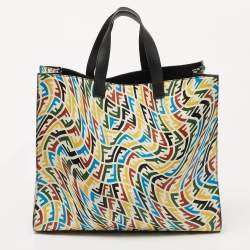 Fendi x Sarah Coleman Multicolor FF Vertigo Leather Shopper Tote