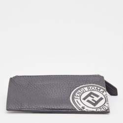 Fendi Grey Leather Zip Card Holder