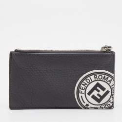 Fendi Grey Leather Zip Card Holder