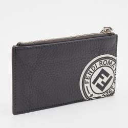 Fendi Grey Leather Zip Card Holder