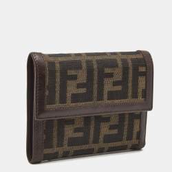 Fendi Tobacco Zucca Canvas and Leather Trifold Compact Wallet