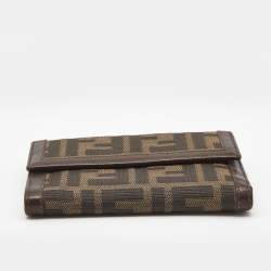 Fendi Tobacco Zucca Canvas and Leather Trifold Compact Wallet