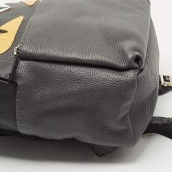 مملوكة مسبقًا Fendi Grey/Black Selleria Leather and Fur Monster Eyes Backpack