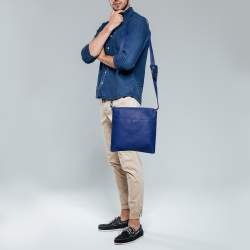 Fendi Blue Seleria Leather Zip Messenger Bag