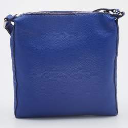 Fendi Blue Seleria Leather Zip Messenger Bag