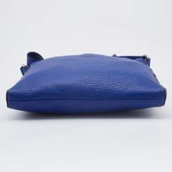 Fendi Blue Seleria Leather Zip Messenger Bag