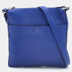Fendi Blue Seleria Leather Zip Messenger Bag