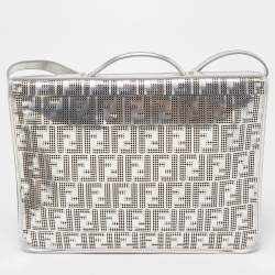 Fendi Silver Perforated FF Mirror Leather Briefcase Bag