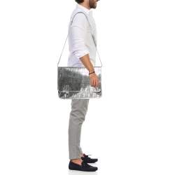 Fendi Silver Perforated FF Mirror Leather Briefcase Bag