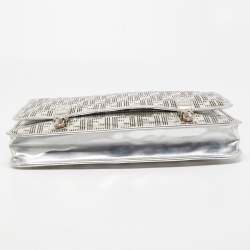 Fendi Silver Perforated FF Mirror Leather Briefcase Bag