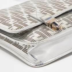Fendi Silver Perforated FF Mirror Leather Briefcase Bag
