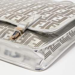 Fendi Silver Perforated FF Mirror Leather Briefcase Bag