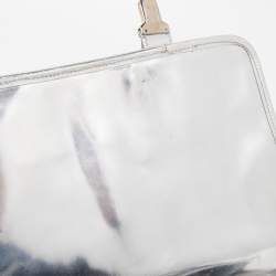 Fendi Silver Perforated FF Mirror Leather Briefcase Bag