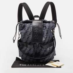 Fendi Blue/Black FF Jacquard Fabric Medium Drawstring Backpack
