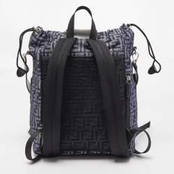 Fendi Blue/Black FF Jacquard Fabric Medium Drawstring Backpack