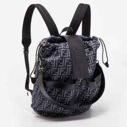 Fendi Blue/Black FF Jacquard Fabric Medium Drawstring Backpack