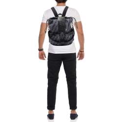 Fendi Blue/Black FF Jacquard Fabric Medium Drawstring Backpack