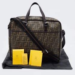 Pre Owned Fendi Tobacco Zucca Coated Canvas and Leather Laptop Bag