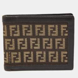 Pre Owned Fendi Brown/Beige Zucchino Canvas and Leather Bifold Wallet