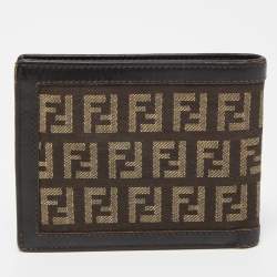 Pre Owned Fendi Brown/Beige Zucchino Canvas and Leather Bifold Wallet